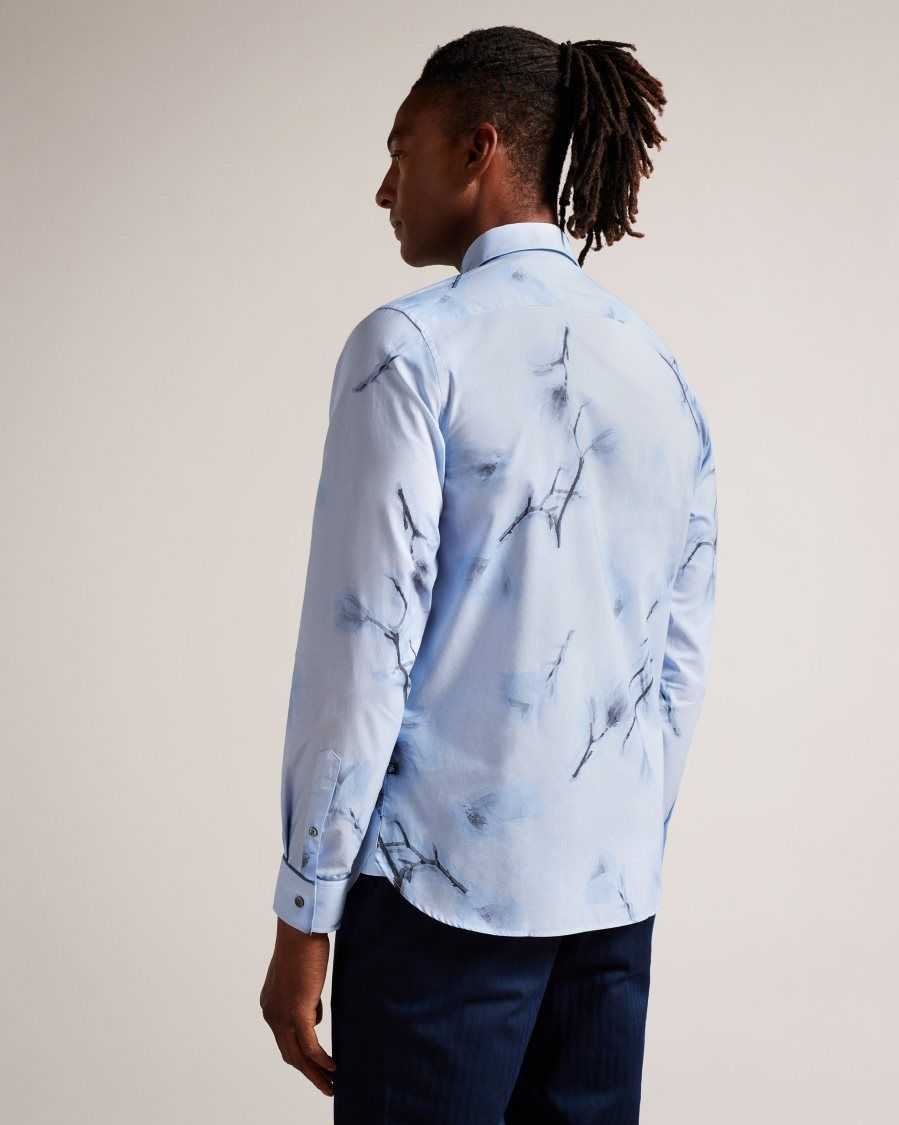 Ted Baker Louth Long Sleeve Large Floral Print Shirt Sky Blue | 2398476-FN