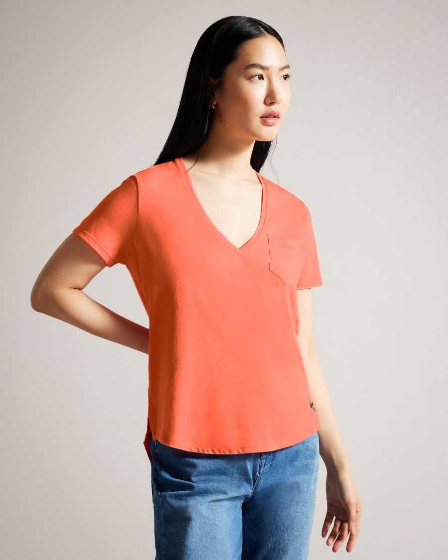 Ted Baker Lovage Easy Fit V Neck T Shirt Dusky Pink | 7129068-IW