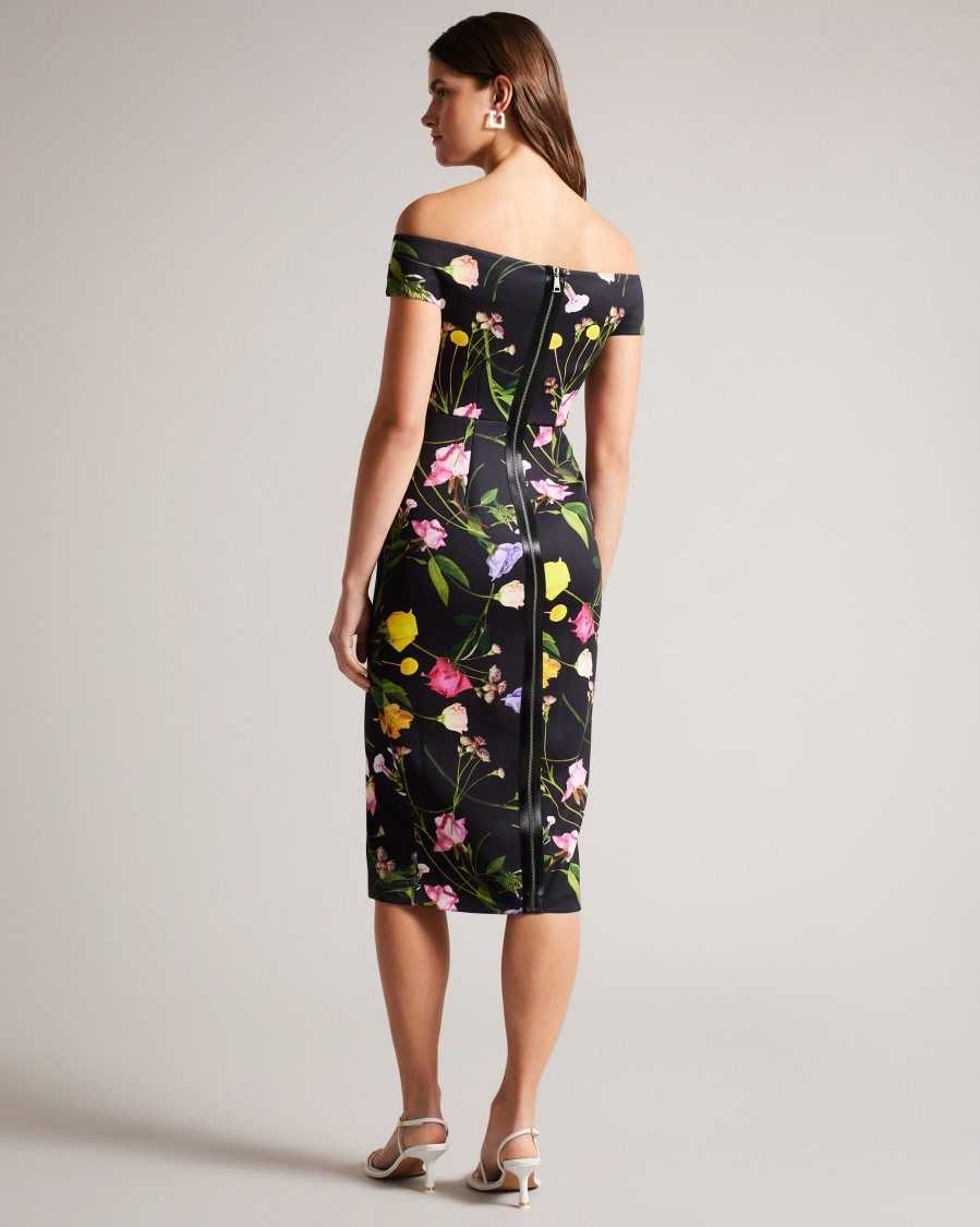 Ted Baker Loveina Floral Bardot Bodycon Dress Black | 1720698-PA