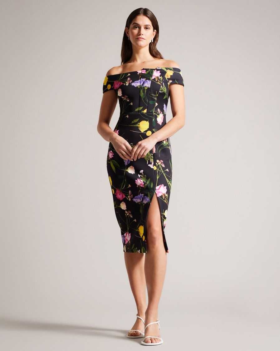 Ted Baker Loveina Floral Bardot Bodycon Dress Black | 1720698-PA