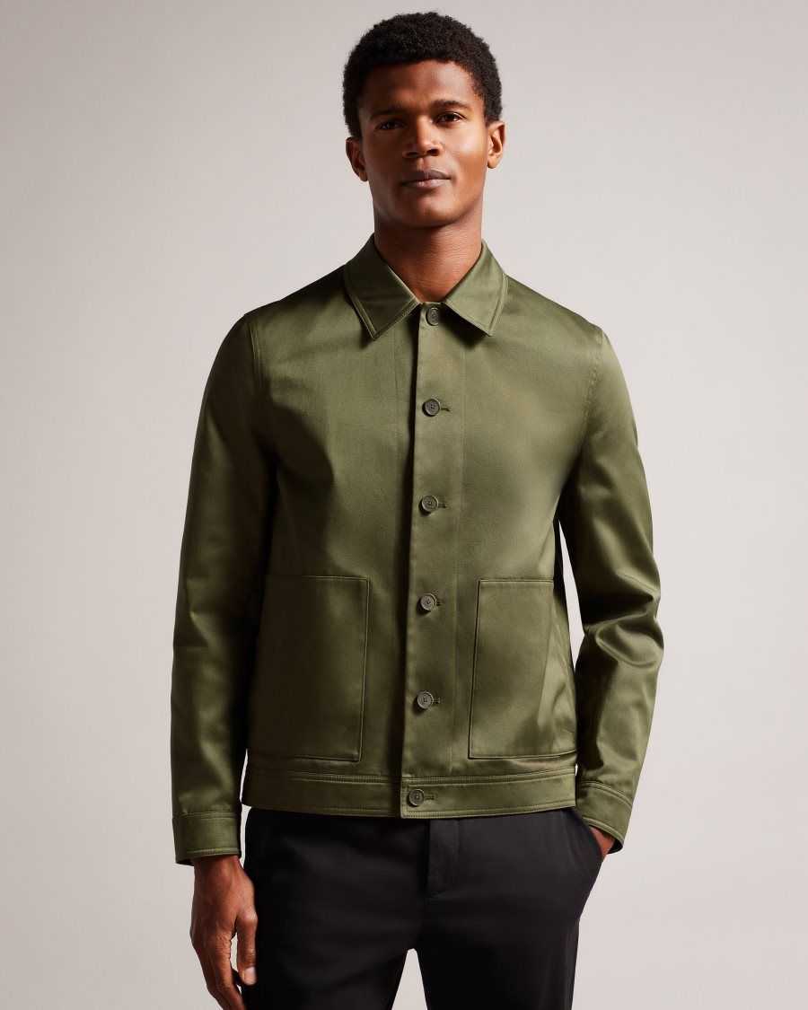 Ted Baker Lucianj Cotton Sateen Twill Jacket Dark Green | 1025736-OJ