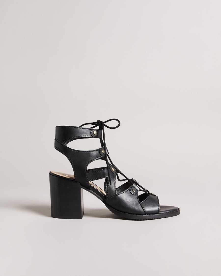 Ted Baker Lylla Block Heel Ghillie Sandal Black | 2058149-ET