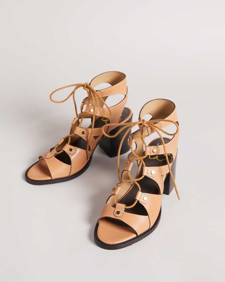 Ted Baker Lylla Block Heel Ghillie Sandal Light Brown | 2417538-RH