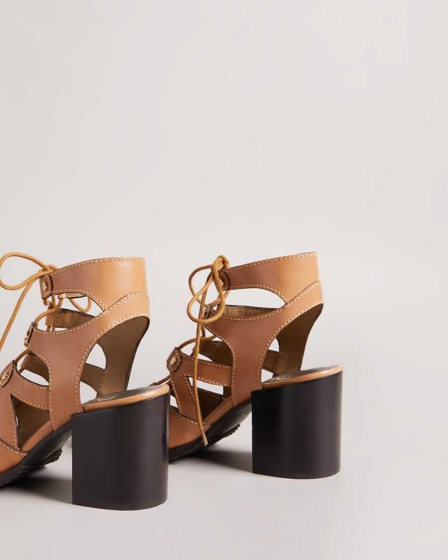 Ted Baker Lylla Block Heel Ghillie Sandal Light Brown | 2417538-RH