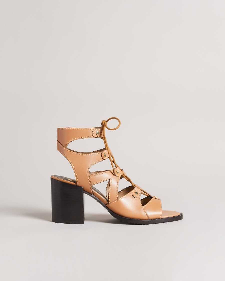 Ted Baker Lylla Block Heel Ghillie Sandal Light Brown | 2417538-RH