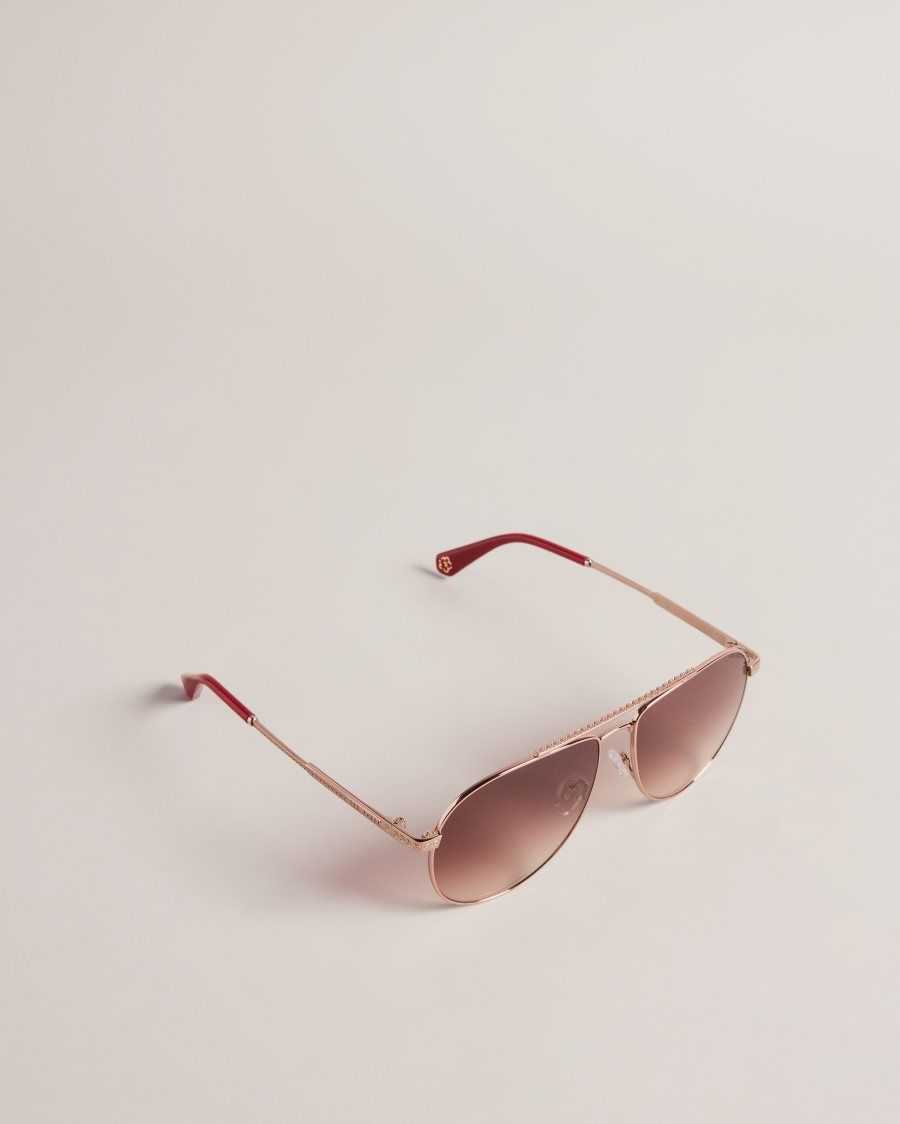 Ted Baker Maever Aviator Frame Sunglasses Rose Gold | 4120786-GX