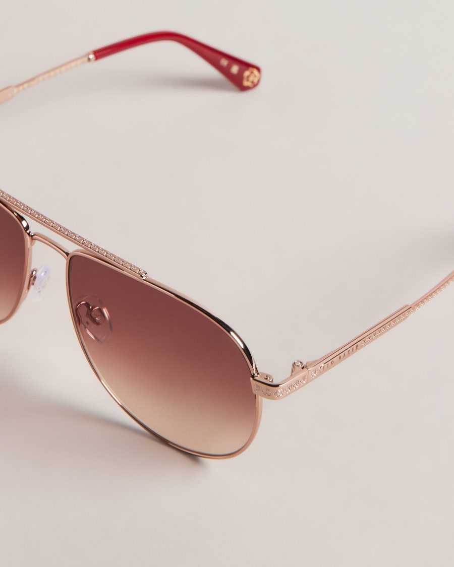 Ted Baker Maever Aviator Frame Sunglasses Rose Gold | 4120786-GX