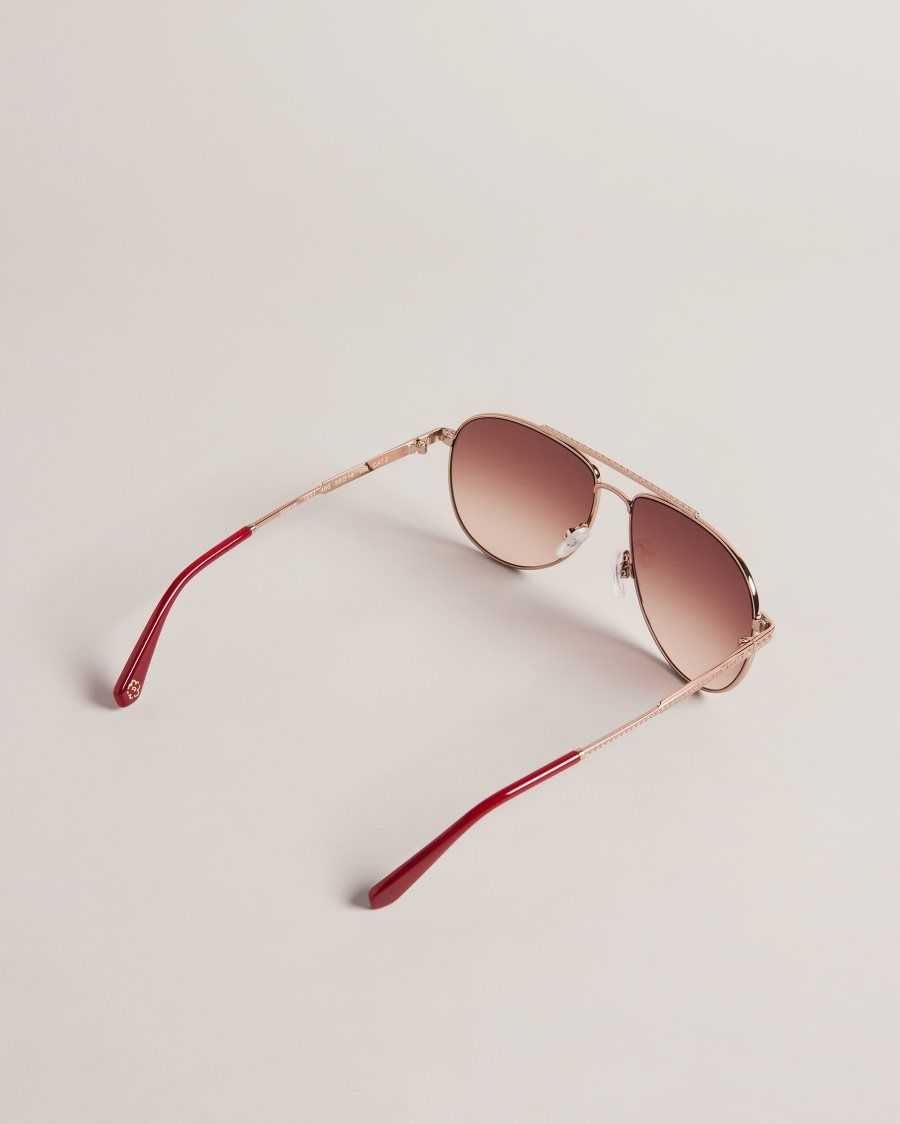 Ted Baker Maever Aviator Frame Sunglasses Rose Gold | 4120786-GX