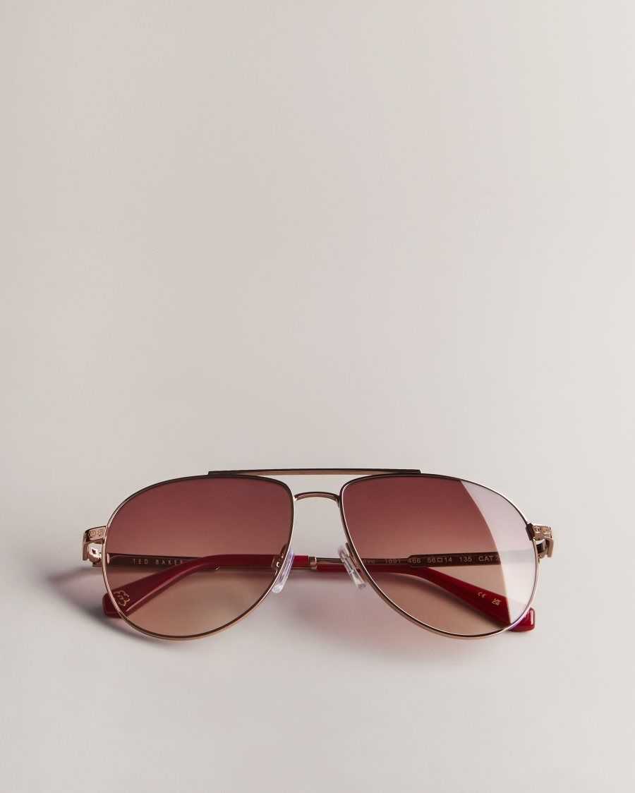 Ted Baker Maever Aviator Frame Sunglasses Rose Gold | 4120786-GX