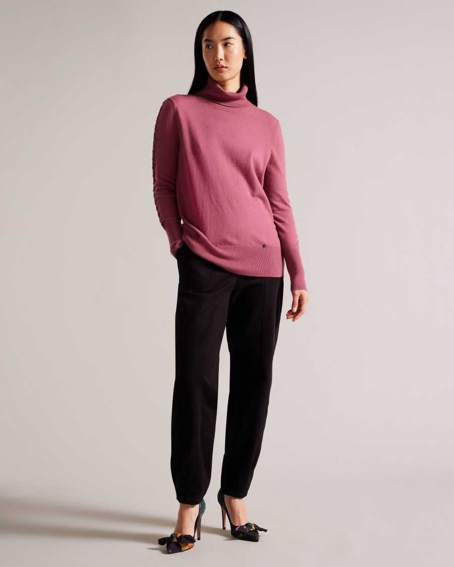 Ted Baker Maevia Roll Neck Jumper With Stitch Insert Deep Purple | 0417562-WG