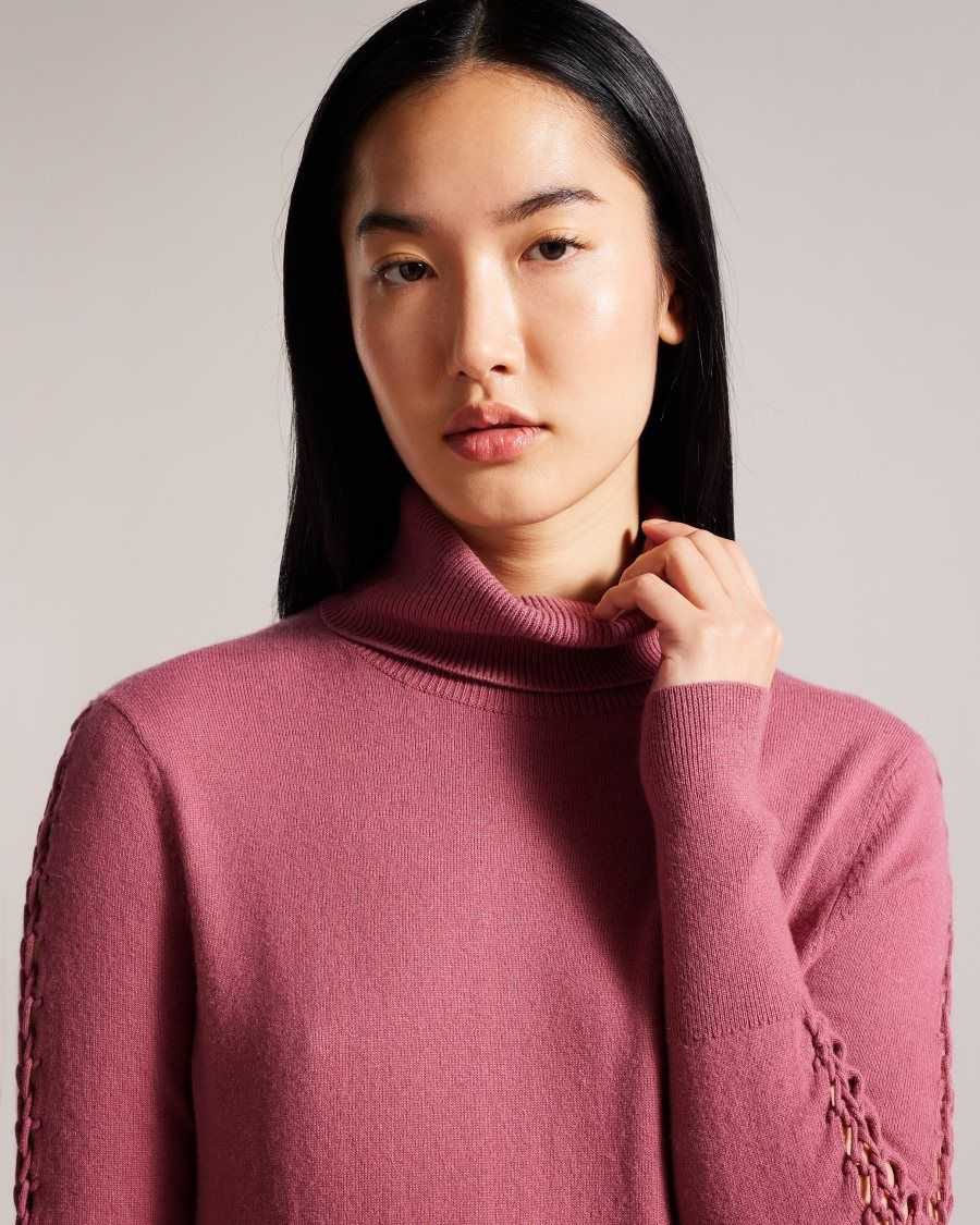 Ted Baker Maevia Roll Neck Jumper With Stitch Insert Deep Purple | 0417562-WG