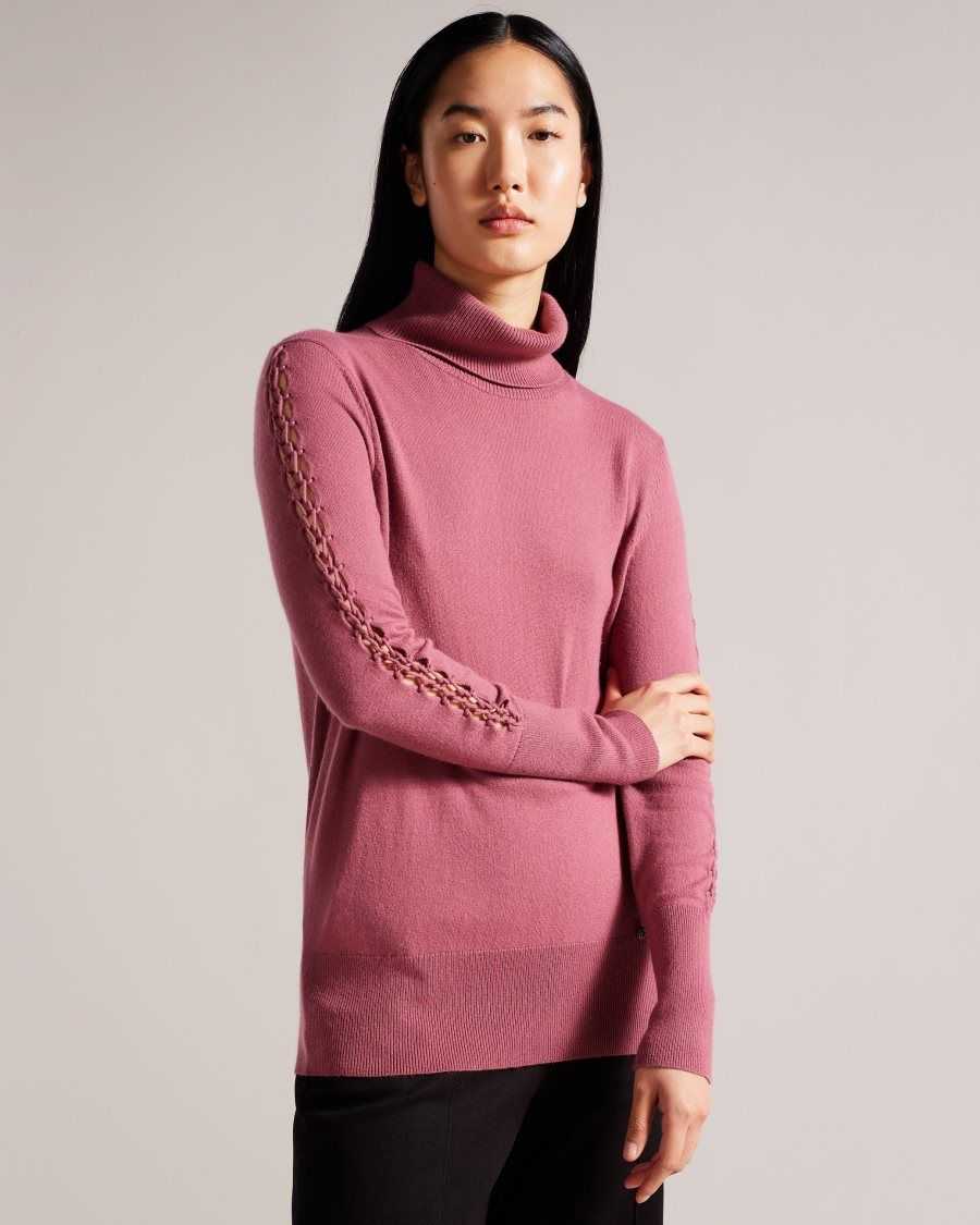 Ted Baker Maevia Roll Neck Jumper With Stitch Insert Deep Purple | 0417562-WG