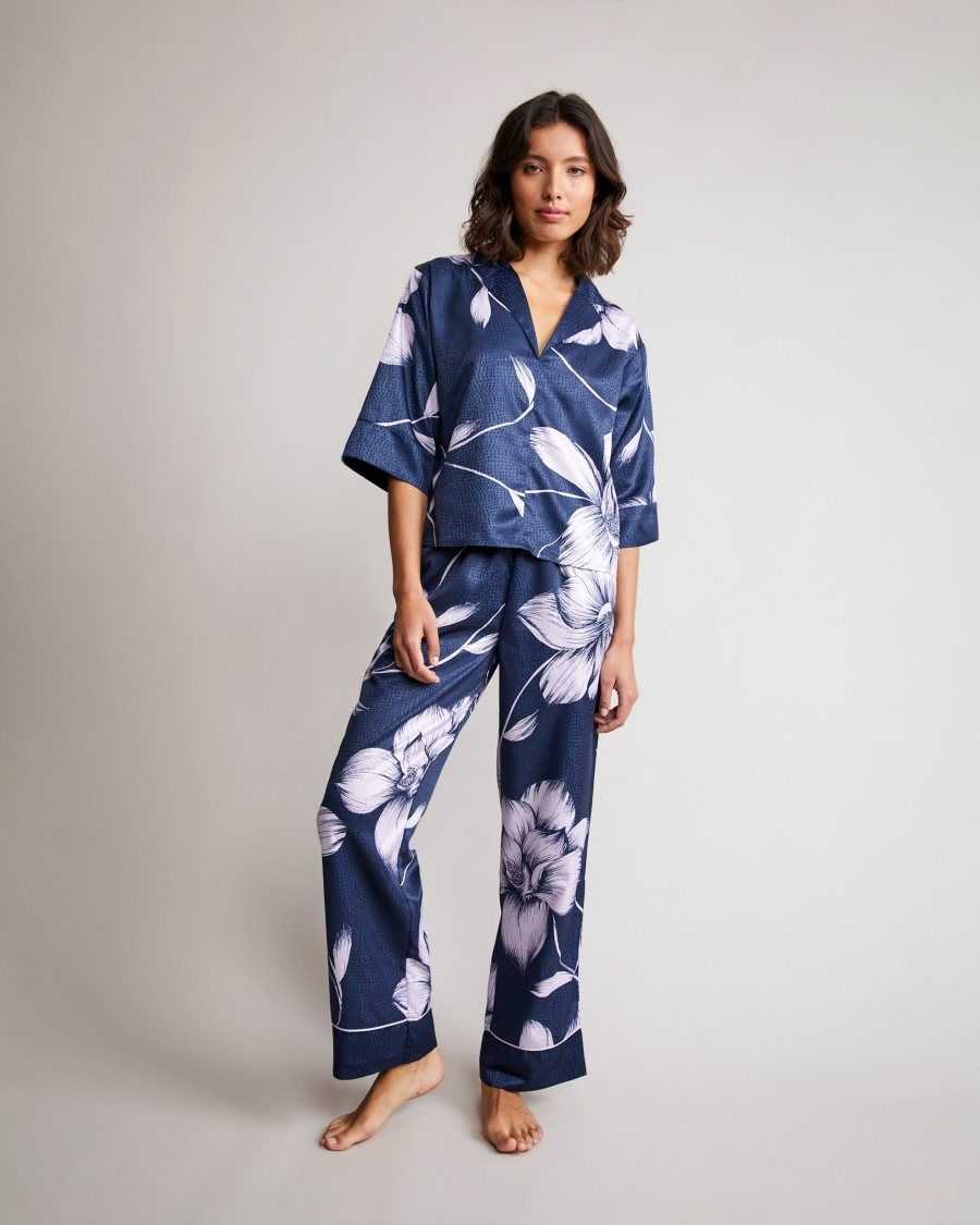 Ted Baker Magola Floral Shirt and Trousers Pyjama Set Navy | 6278309-UD