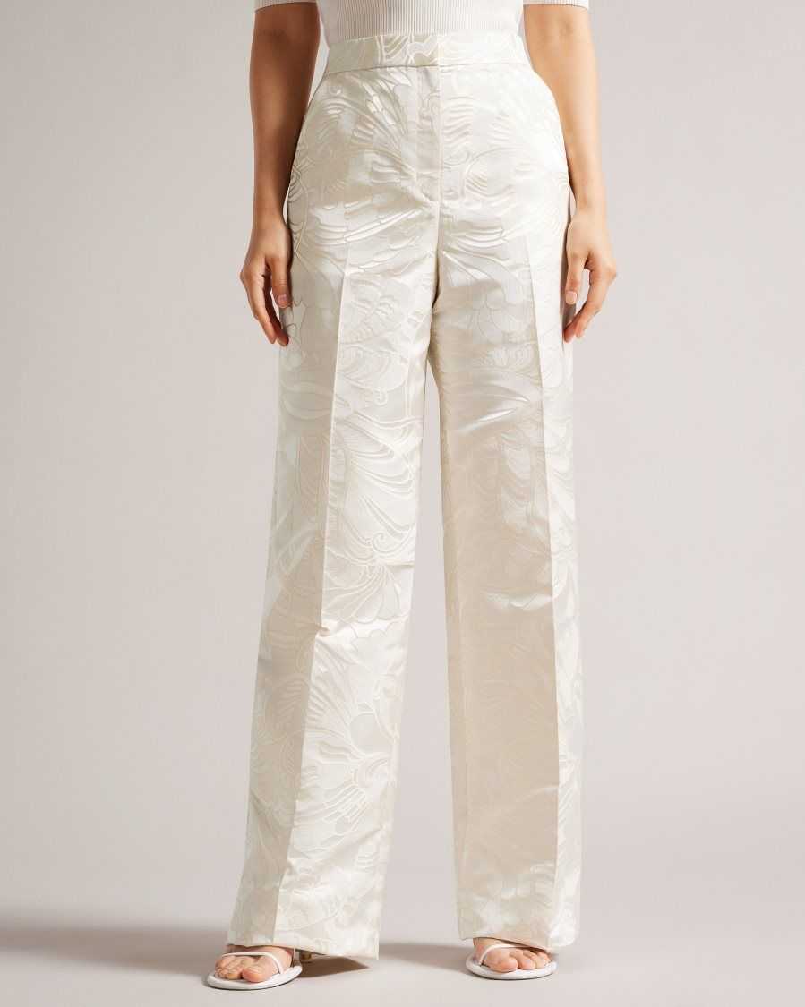 Ted Baker Majiat Wide Leg Jacquard Trousers Natural | 4801967-ZU