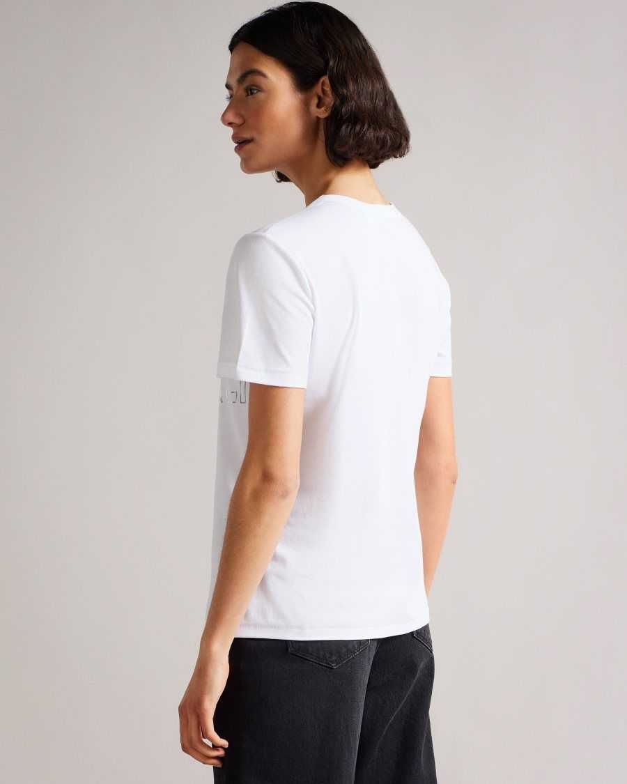 Ted Baker Malom Branded Foil Cotton T-Shirt White | 4291803-ID