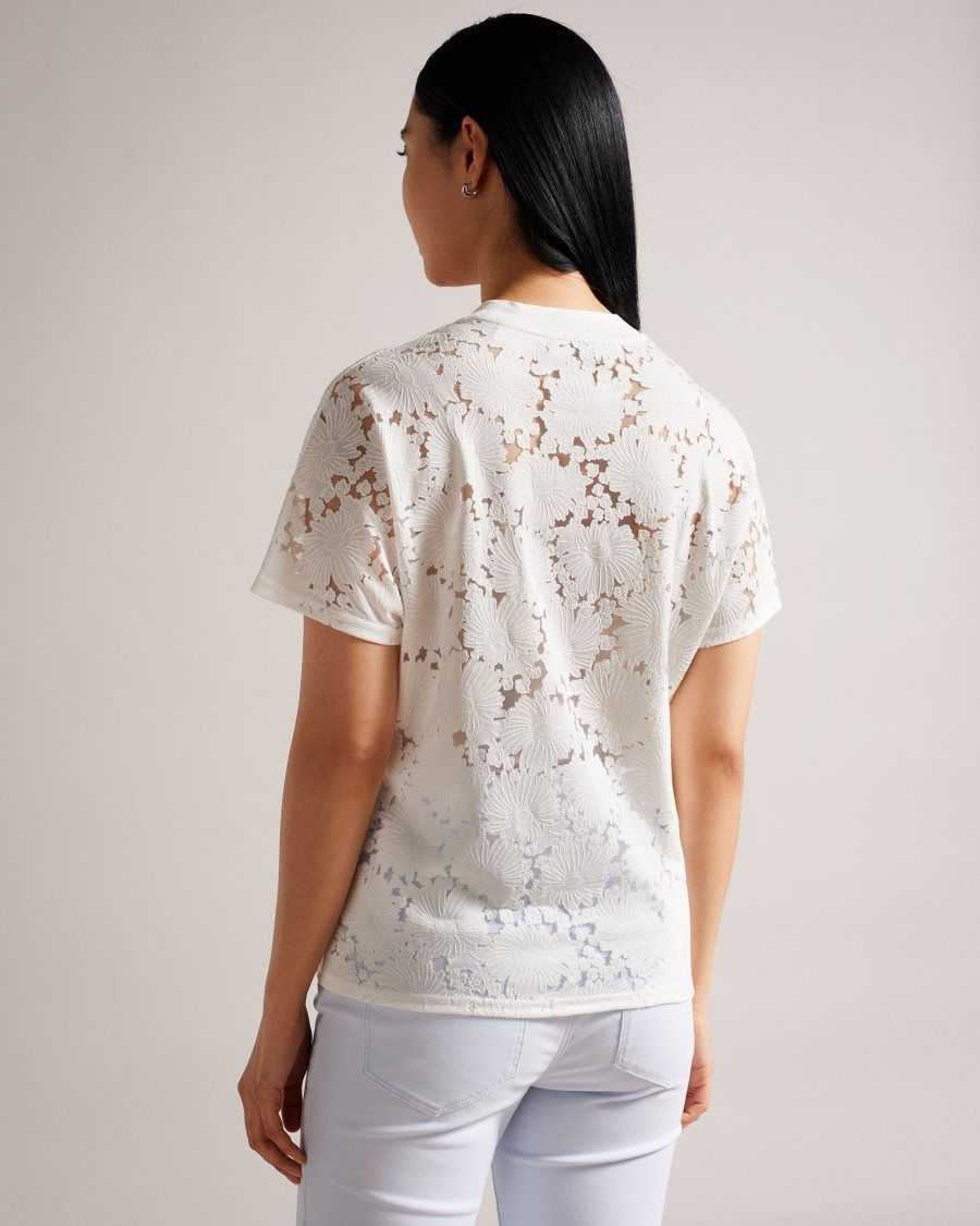 Ted Baker Maralo Floral Lace Relaxed T-Shirt White | 1032467-BO