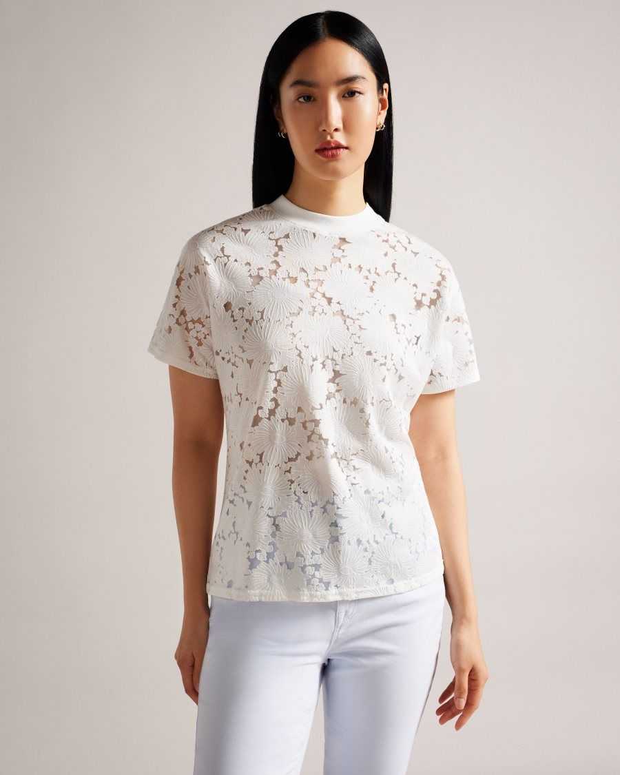 Ted Baker Maralo Floral Lace Relaxed T-Shirt White | 1032467-BO