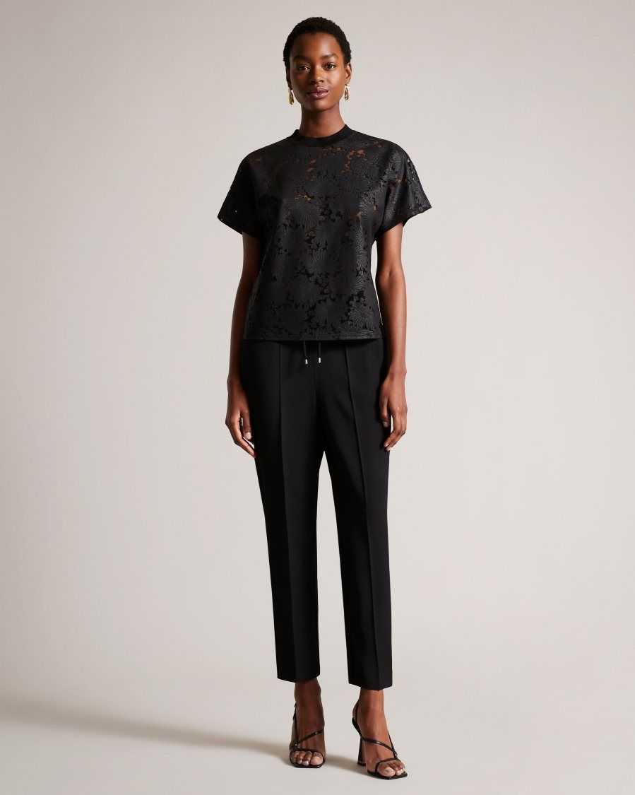 Ted Baker Maralo Floral Lace Relaxed T-Shirt Black | 7591308-MQ