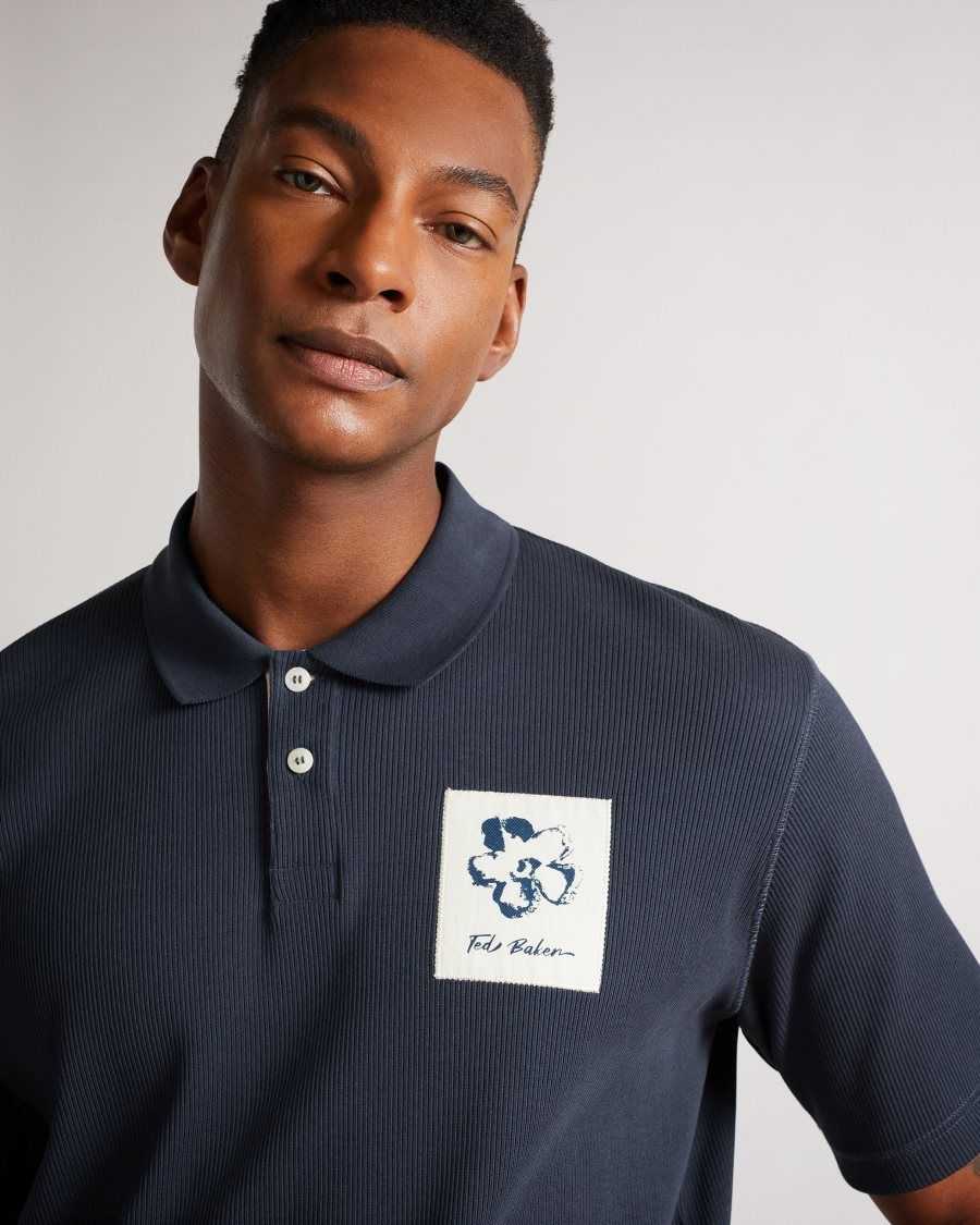 Ted Baker Marden Short Sleeve Ribbed Polo Shirt Navy | 0542837-VN