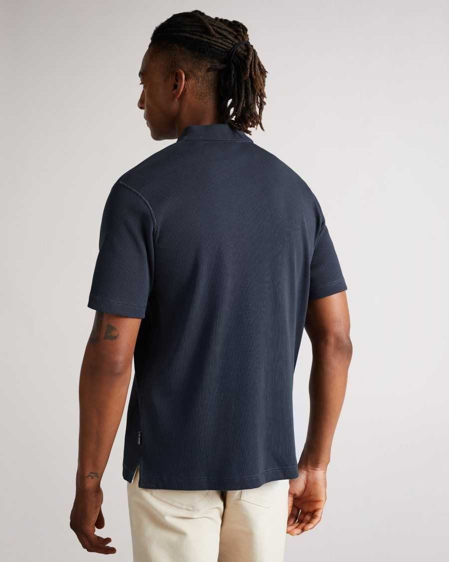 Ted Baker Marden Short Sleeve Ribbed Polo Shirt Navy | 0542837-VN