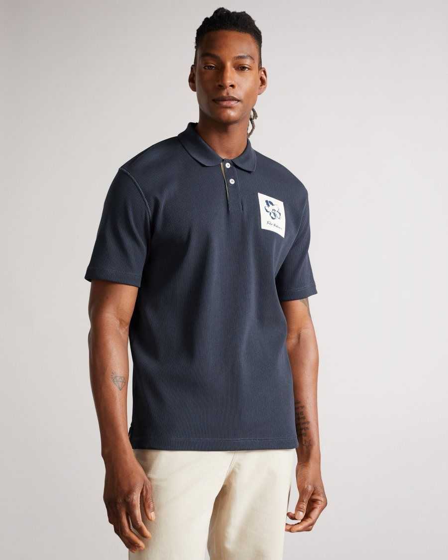 Ted Baker Marden Short Sleeve Ribbed Polo Shirt Navy | 0542837-VN