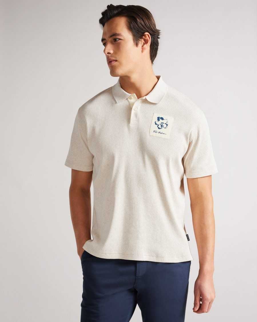 Ted Baker Marden Short Sleeve Ribbed Polo Shirt Natural | 0546387-UZ