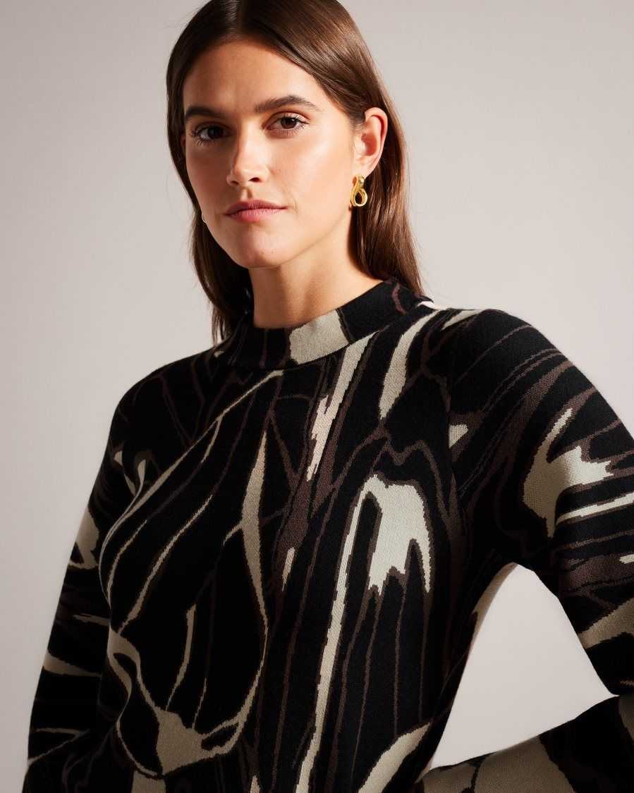 Ted Baker Marelia Abstract Jumper With Puff Sleeve Black | 1684259-UD