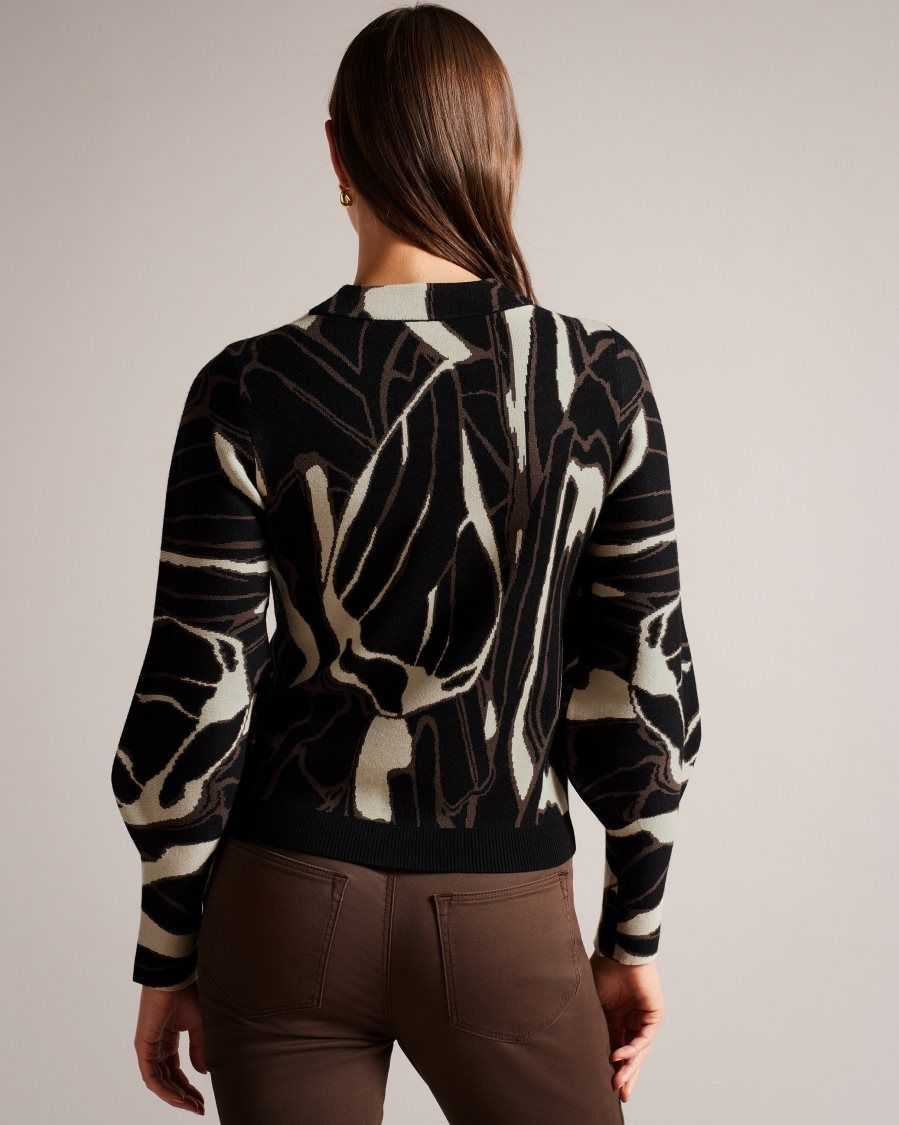 Ted Baker Marelia Abstract Jumper With Puff Sleeve Black | 1684259-UD