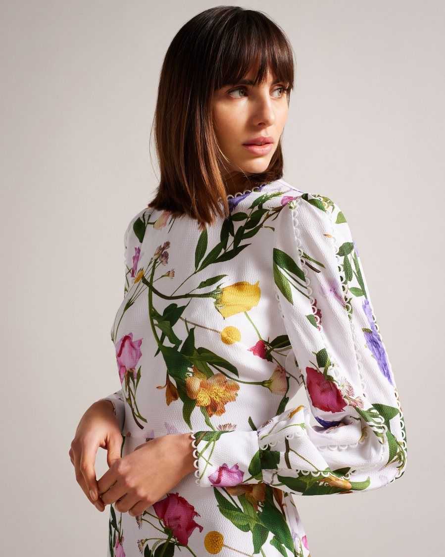 Ted Baker Marggoh Blouson Sleeve Floral Maxi Dress White | 7168902-WQ