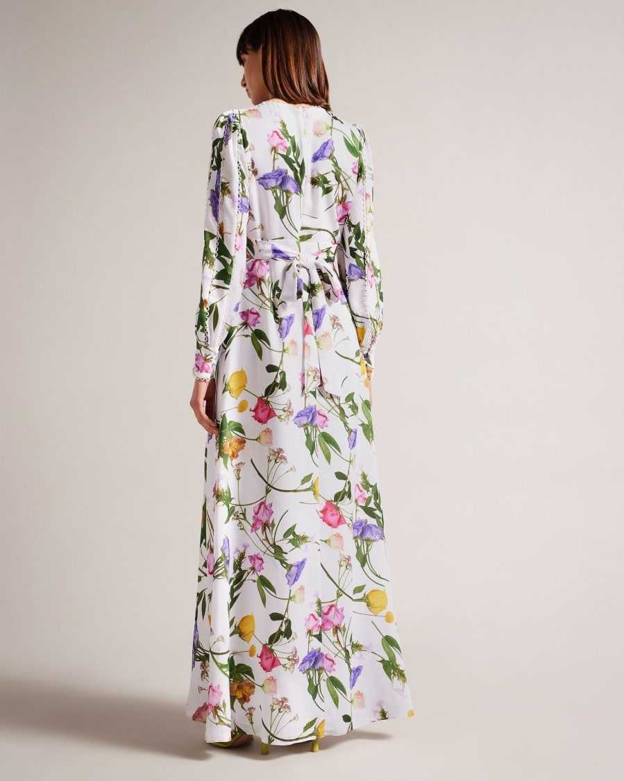 Ted Baker Marggoh Blouson Sleeve Floral Maxi Dress White | 7168902-WQ