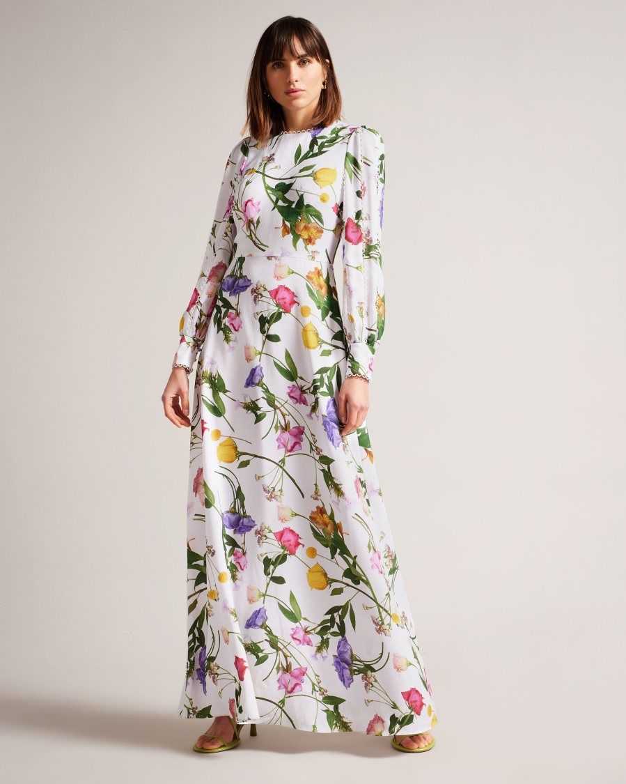 Ted Baker Marggoh Blouson Sleeve Floral Maxi Dress White | 7168902-WQ