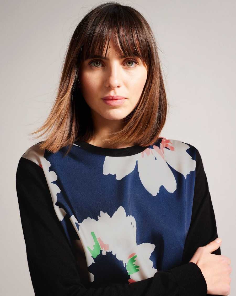 Ted Baker Marola Floral Front Easy Fit Jumper Dark Navy | 2875016-RS