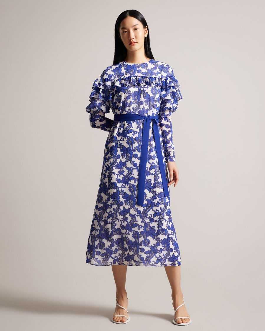 Ted Baker Marquis Jacquard Paisley Midi Dress White | 2306178-IU