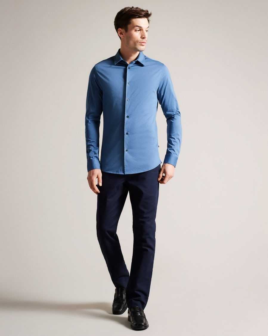 Ted Baker Marros Long Sleeve Lustrous Jersey Shirt Medium Blue | 7809143-OU