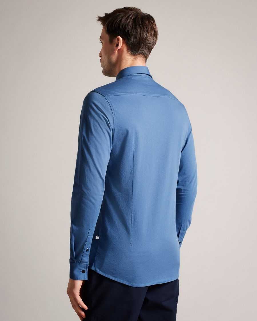 Ted Baker Marros Long Sleeve Lustrous Jersey Shirt Medium Blue | 7809143-OU