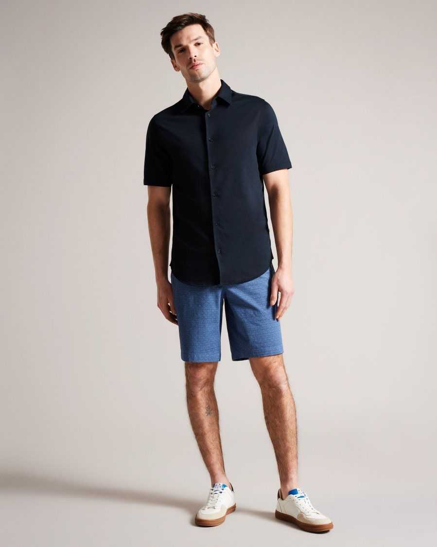 Ted Baker Marrsho Short Sleeve Smart Jersey Shirt Navy | 6130274-CM