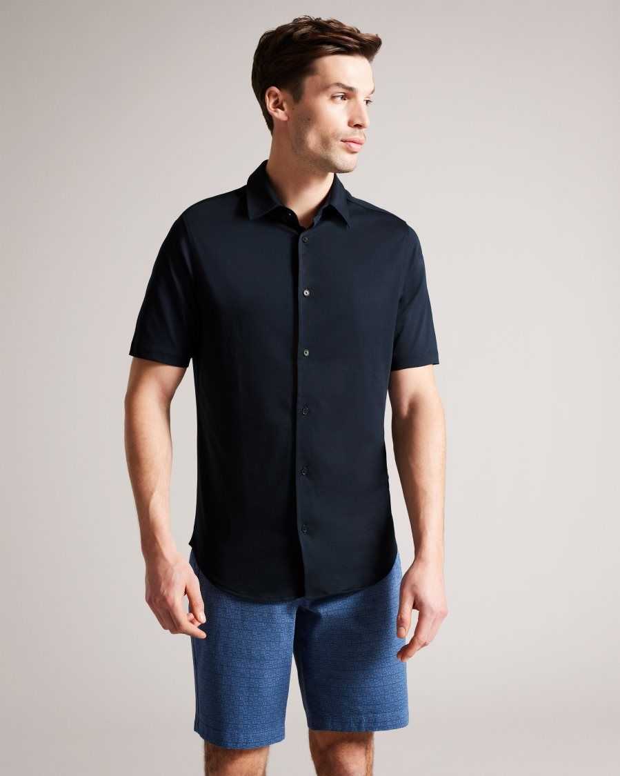 Ted Baker Marrsho Short Sleeve Smart Jersey Shirt Navy | 6130274-CM