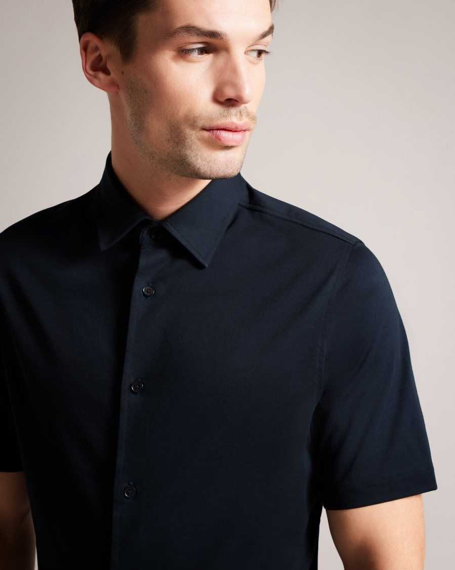 Ted Baker Marrsho Short Sleeve Smart Jersey Shirt Navy | 6130274-CM