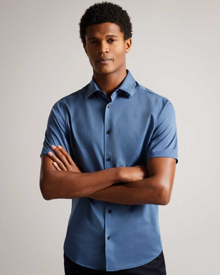 Ted Baker Marrsho Short Sleeve Smart Jersey Shirt Medium Blue | 6420137-NK