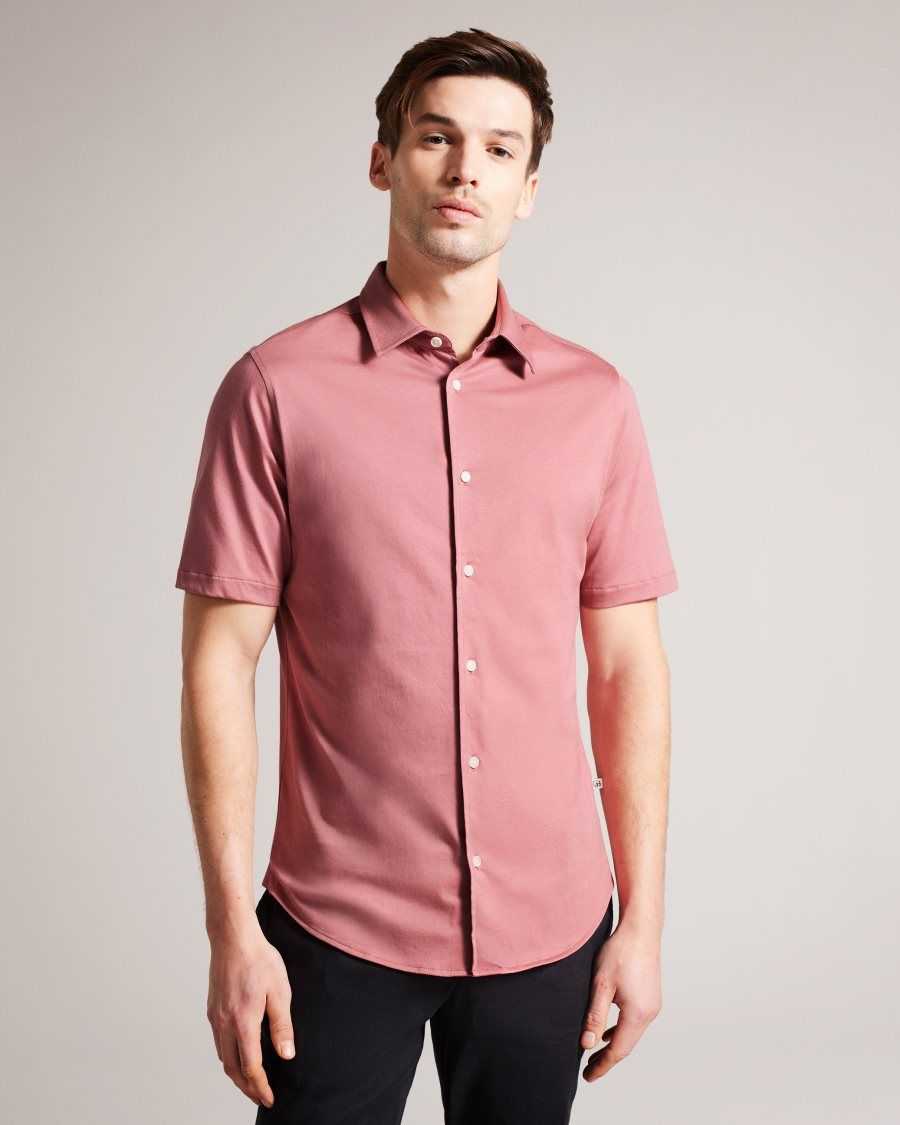 Ted Baker Marrsho Short Sleeve Smart Jersey Shirt Medium Pink | 9627583-XK