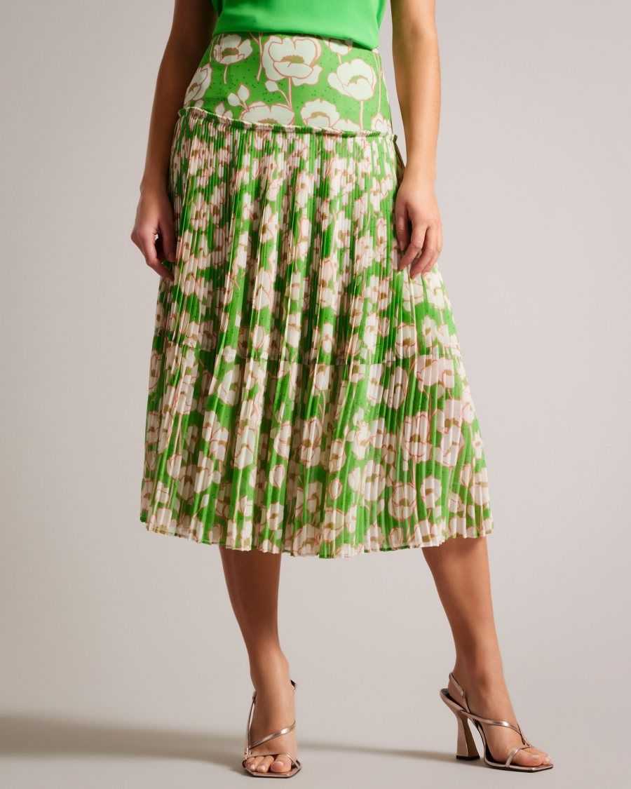 Ted Baker Maryin Floral Pleated Midi Skirt Green | 1754809-LT