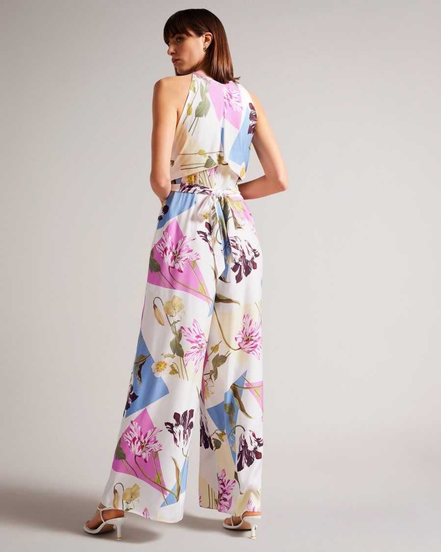 Ted Baker Maudee Floral Print Halter Neck Jumpsuit White | 1259460-XV