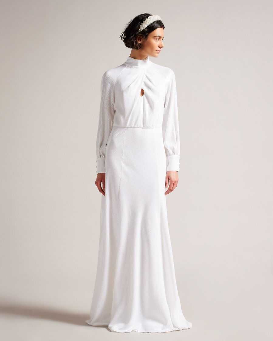 Ted Baker Mayrose Draped Sequin Embellished Maxi Dress White | 0278491-UY