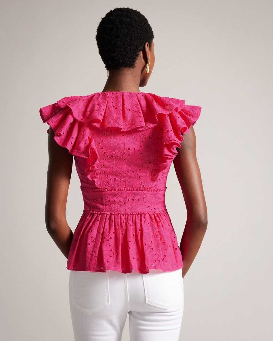 Ted Baker Mazieh Broderie Peplum Top Bright Pink | 8910365-DL