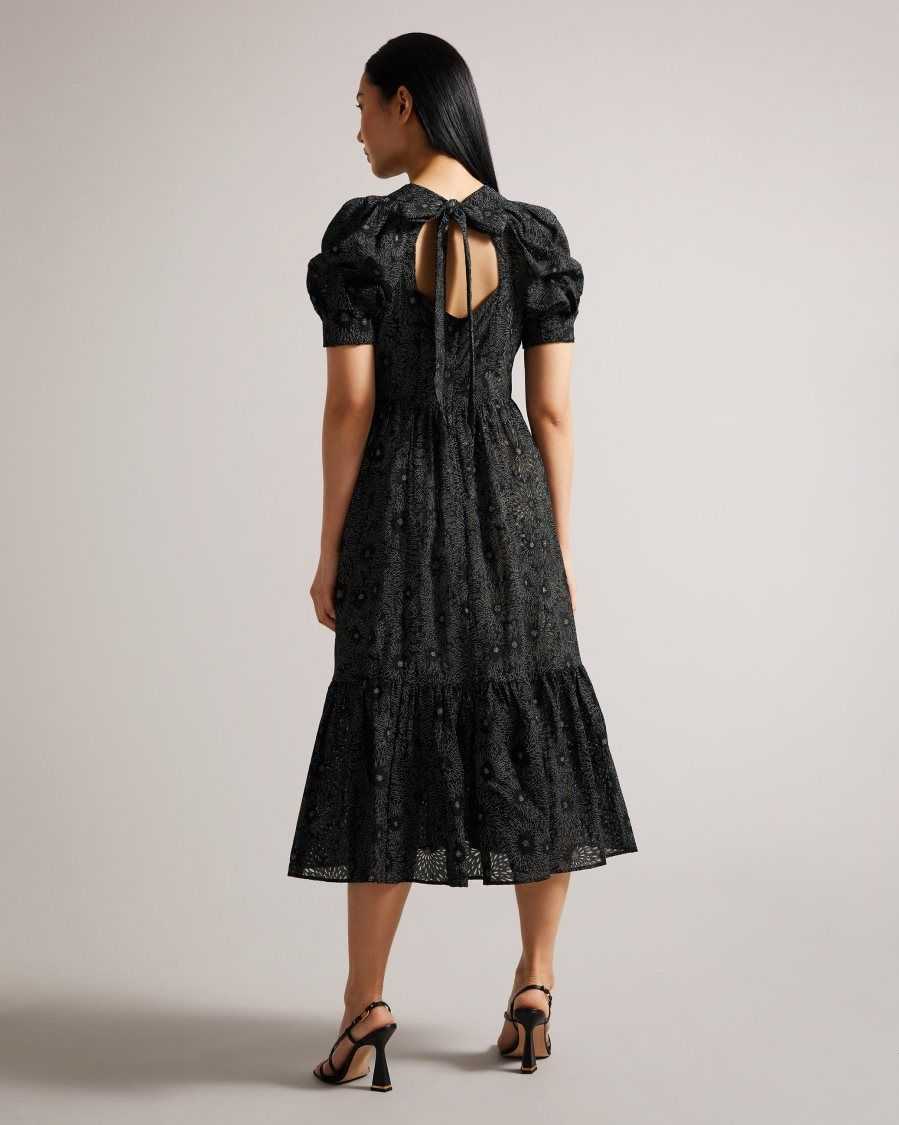 Ted Baker Meganie Puff Sleeve Tiered Maxi Dress Black | 2158946-OE