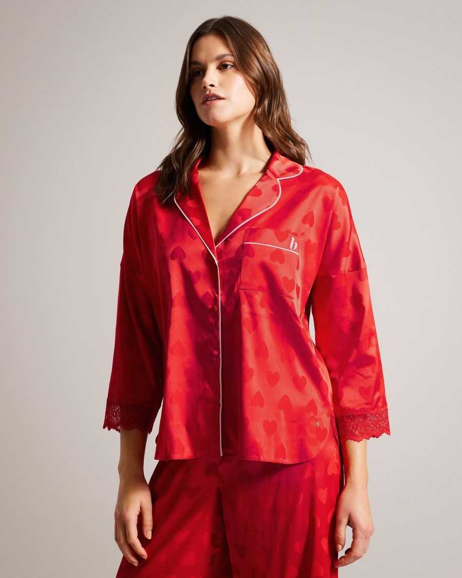 Ted Baker Meggs Satin Heart Long Sleeved Pyjama Set Red | 3046297-OC