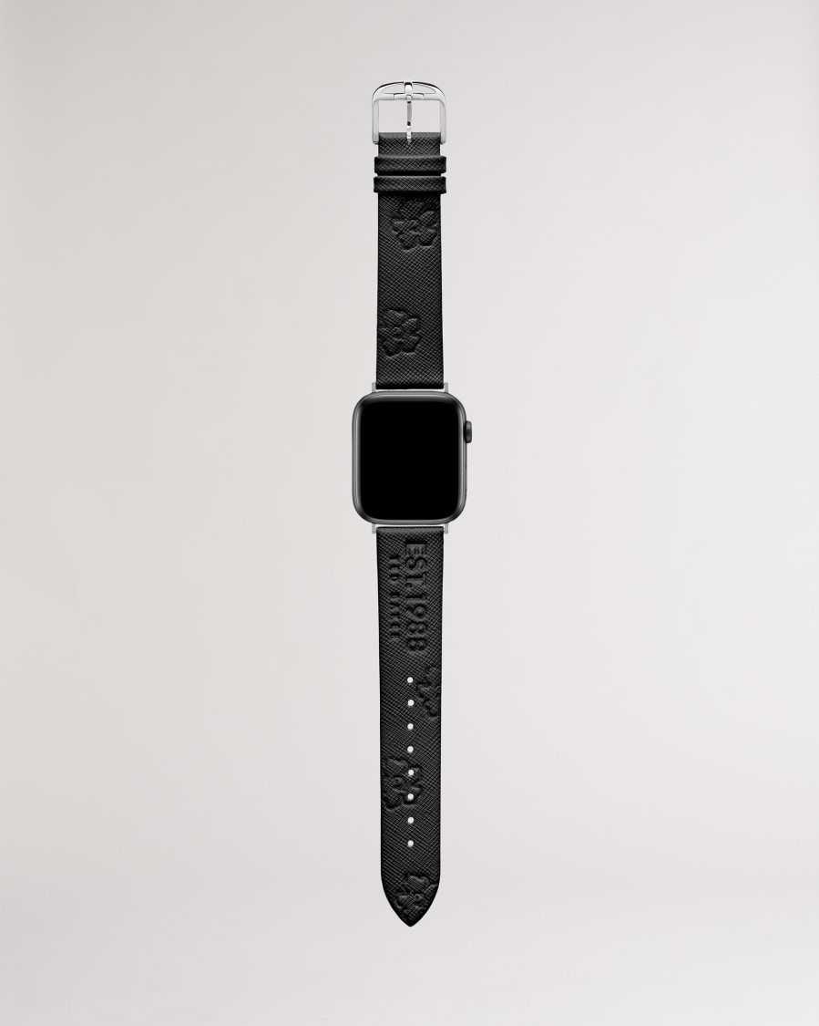 Ted Baker Melanib Leather Magnolia Apple Watch Strap Black | 7540263-ZR