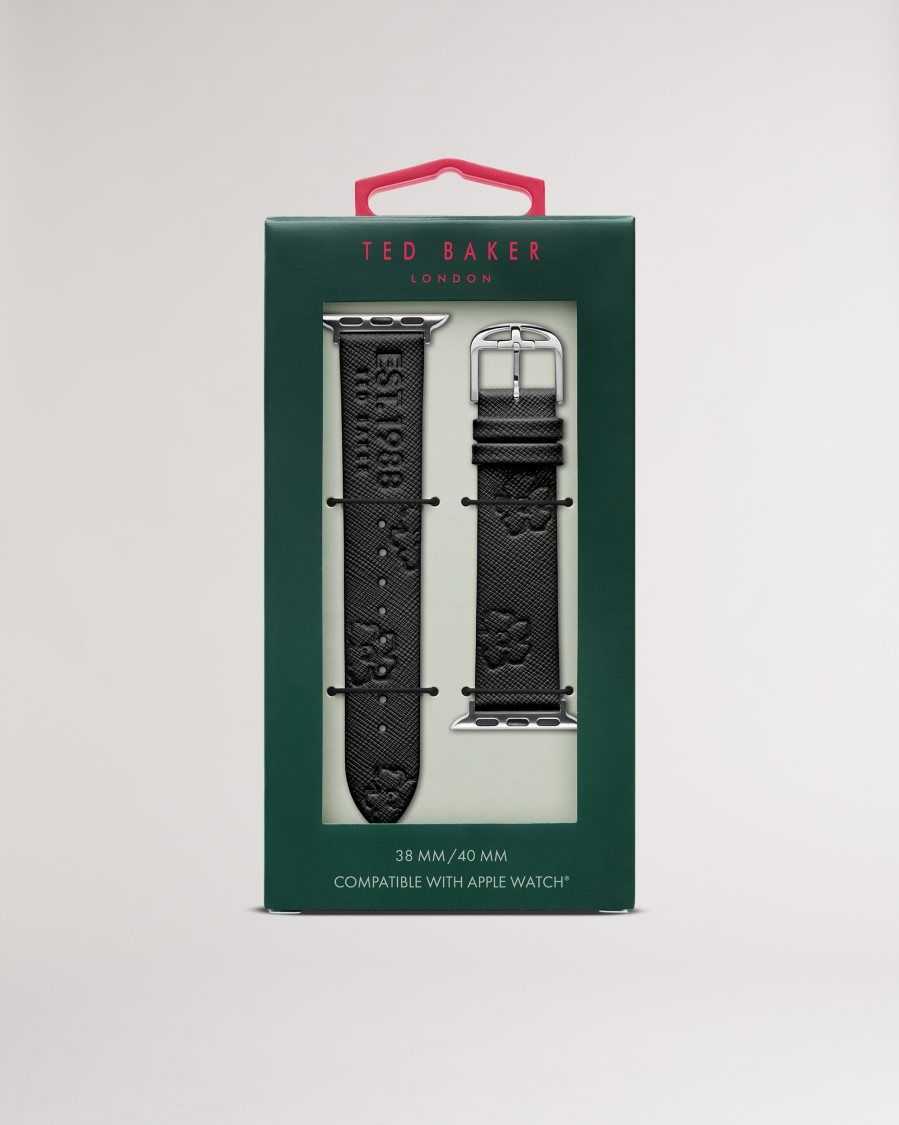 Ted Baker Melanib Leather Magnolia Apple Watch Strap Black | 7540263-ZR