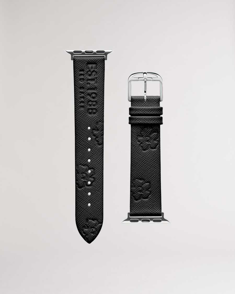 Ted Baker Melanib Leather Magnolia Apple Watch Strap Black | 7540263-ZR