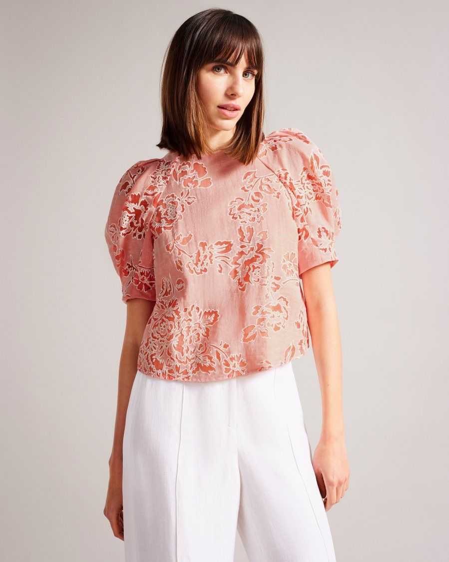 Ted Baker Meliiha Puff Sleeve Boxy Top Coral | 7015624-QR